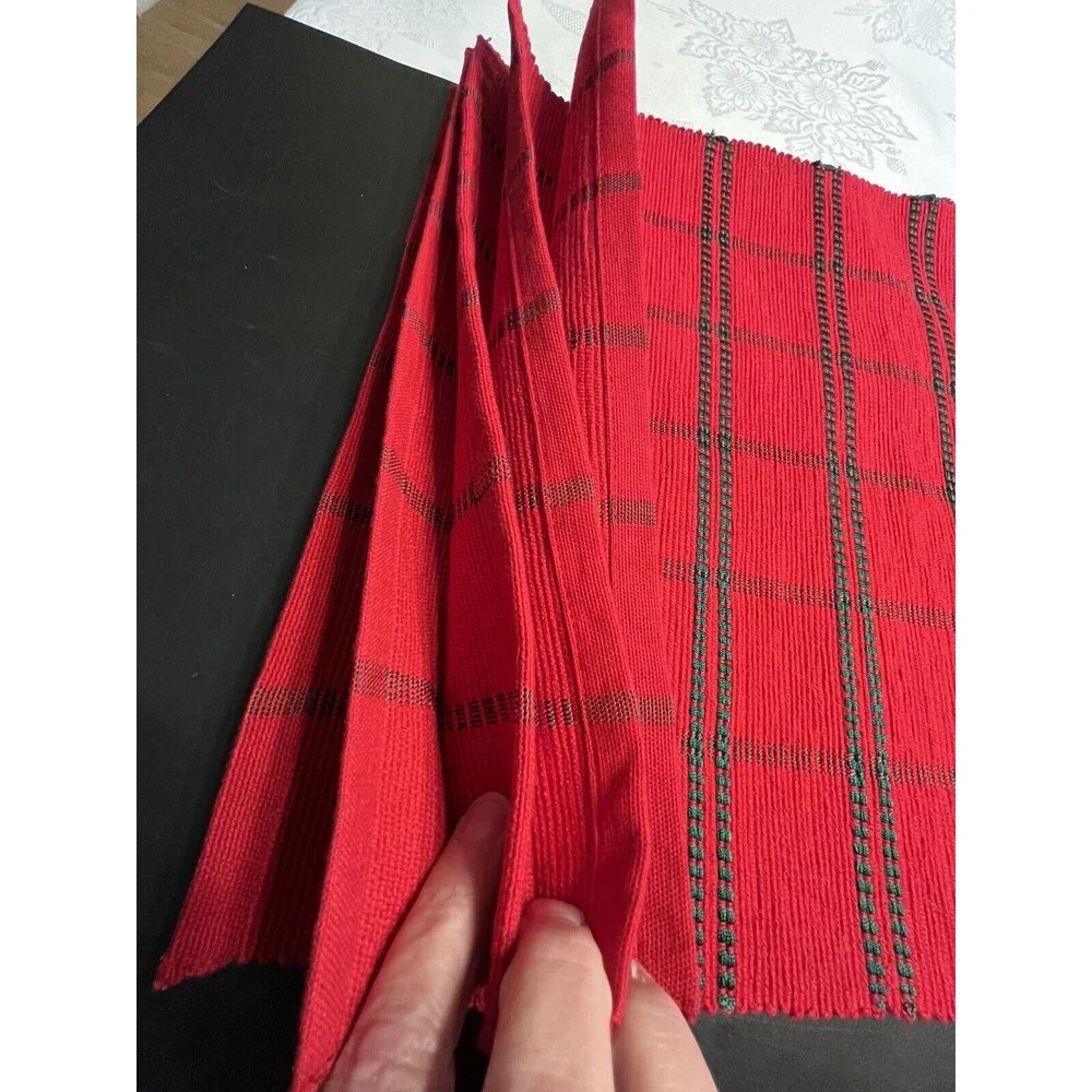Set of 5 ~ Pier 1 Red/Green Plaid Placemats Cotton Holiday Christmas